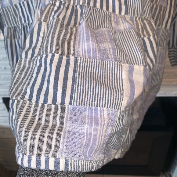 Anthropologie Maeve Blue Striped Patchwork Button Down 3/4 Top Small High Lo - Picture 7 of 9